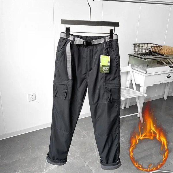 Pantalon pour hommes 2023 automne hiver multi-poches tube droit vêtements de travail pour lâche décontracté avec peluche grande taille s-6xl