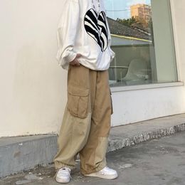 Herenbroek 2023 Baggy zwarte cargo voor heren Kaki patchworkbroek Mannelijke vintage losse casual Korea streetwear hiphop retro Y2K-broek 230302