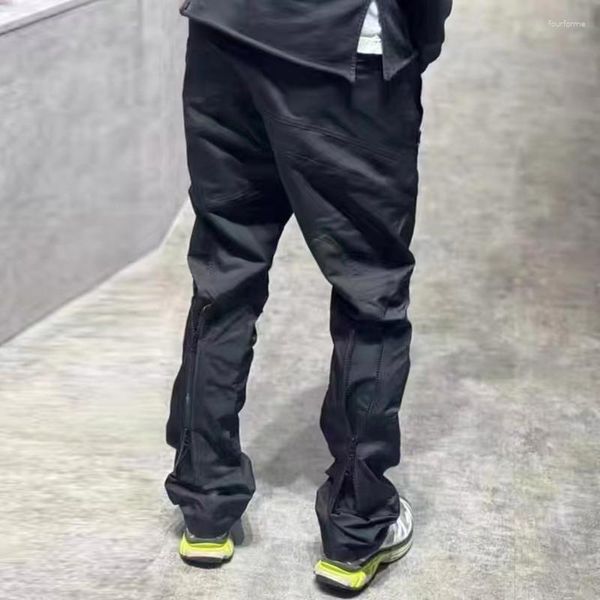 Pantalones de hombre 2023 negro bolsillo con cremallera Patchwork estilo Vibe Cargo para hombres y mujeres ropa de calle Retro cordón holgado pantalones vaqueros