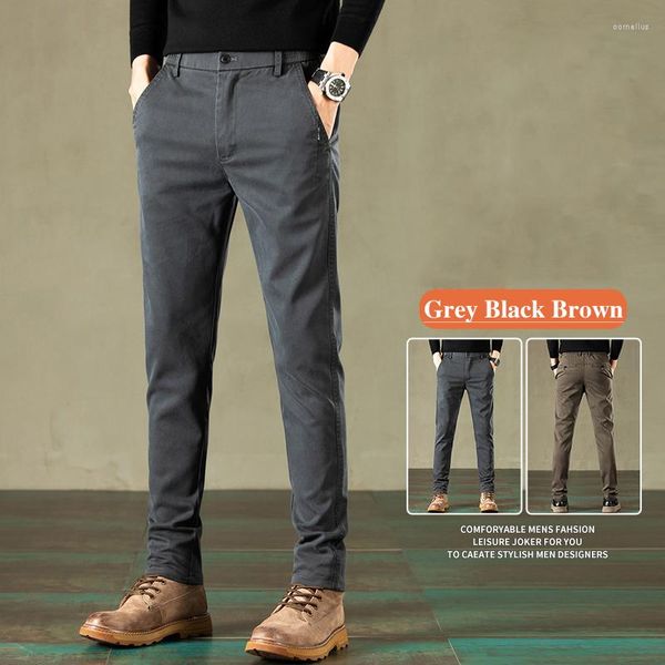 Pantalones para hombres 2023 Ropa de marca Otoño Hombres Casual Slim Business Cintura elástica Estilo de oficina Gris Negro Marrón Pantalones Masculinos