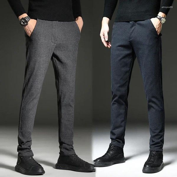 Pantalones para hombres 2023 Tela cepillada Casual Hombres Negocios Traje largo Masculino Elástico Pantalones formales rectos