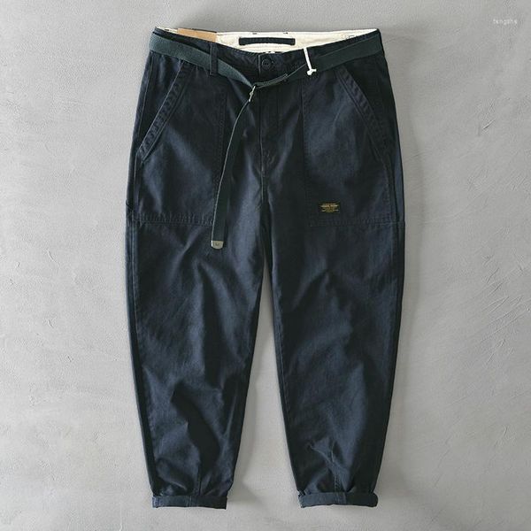 Pantalones de hombre 2023 Cargo para hombre, pantalones de algodón puro estilo coreano para hombre, cinturón suelto informal, cintura media, ajustado, lápiz