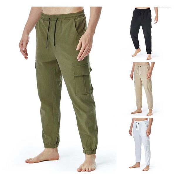 Pantalon homme 2023 coton et lin japonais ample décontracté léger taille élastique Yoga maison