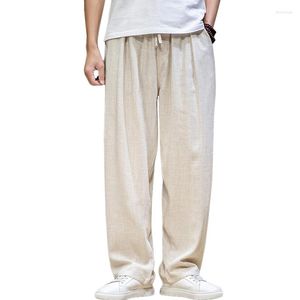 Pantalon homme 2023 coton et lin hommes été mince pantalon ample grande taille à lacets bleu gris noir Beige pantalon de survêtement 5XL