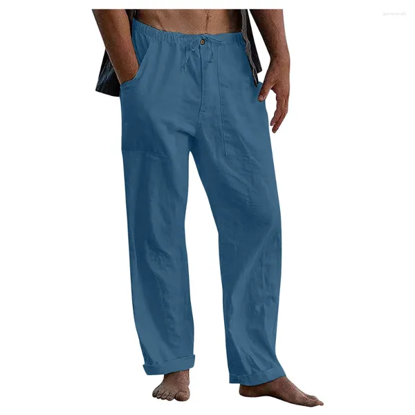 Pantalones de hombre 2023 algodón lino hombre fresco verano transpirable Color sólido playa pantalones Yoga estiramiento