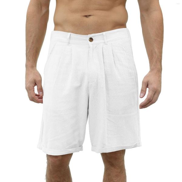 Pantalones de hombre 2023 pantalones cortos de playa informales de lino y algodón de verano europeo y americano con cintura elástica con botones