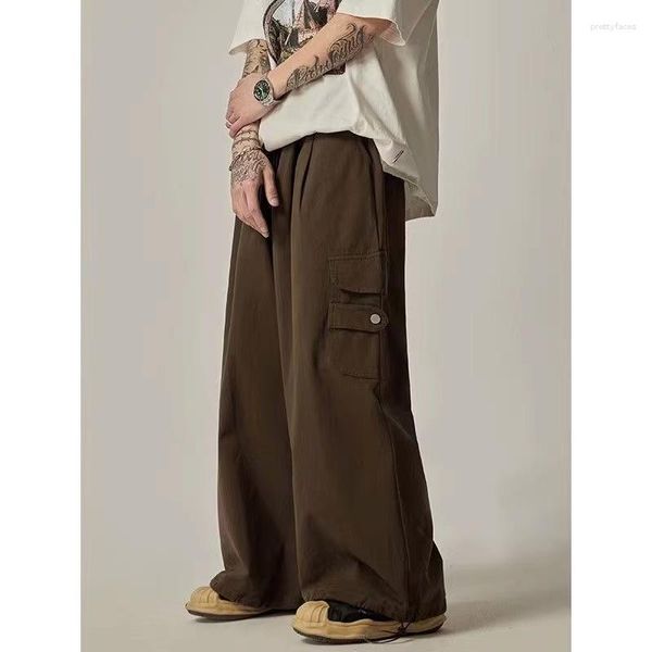 Pantalones para hombres 2023 tendencia de moda vintage casual de estilo funcional japonés carga ancho de piernas gris/color marrón pantalones