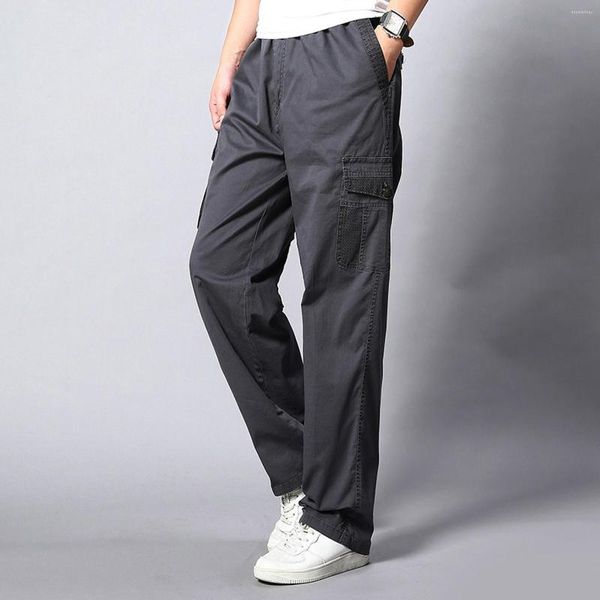 Pantalon homme 2023 à la mode longue Cargo avec poches couleur unie lin multi-poches droite pantalon décontracté