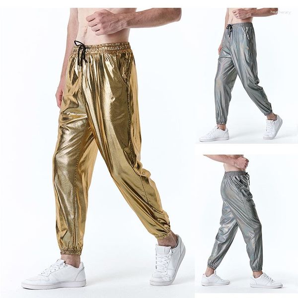 Pantalones de hombre 2023, ropa de fiesta Golden Show, pantalones largos plateados de moda Cargo para hombre, ropa de calle informal de talla grande