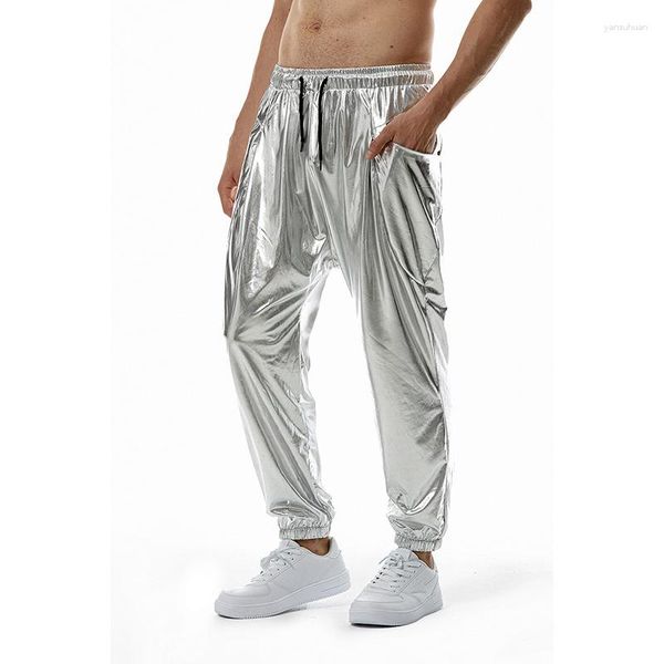 Pantalones para hombres 2023 Golden Silver Color Punk Hip Hop Hombres Nightclu DJ Stage Pantalones Vintage Street Dance Harem Joggers