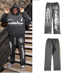 Pantalones de hombre 2023 Hellstar Grey Oversize Retro Mud Print Worn Sports Casual Pantalones High Street Hombres y mujeres Bell-Bottoms T230621