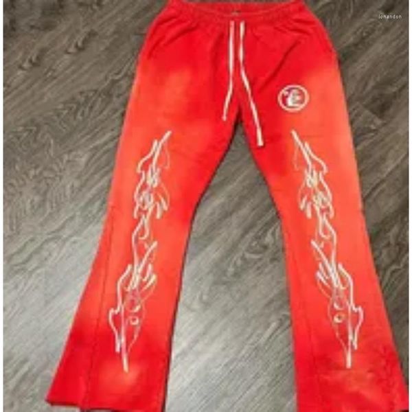 Pantalones para hombres 2023 estudios brote rojo extra grande vintage estampado de lavado al algodón de algodón mujer1: 1 casual