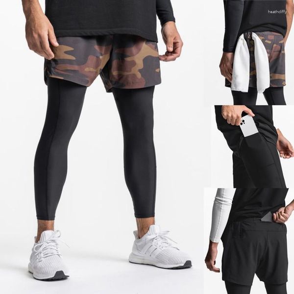 Pantalons pour hommes 2023 haute qualité 2 en 1 Camouflage hommes musculation Fitness Joggers séchage rapide sport mâle course pantalons de survêtement