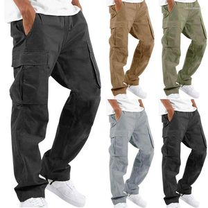 Mem Multi-Bolsillos Primavera Verano Cargo Pantalones Hombres Streetwear Cremallera Pierna Flaco Joggers de trabajo Pantalones casuales de algodón