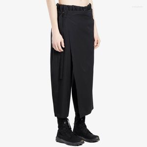 Pantalones de hombre 2023, falda corta japonesa holgada irregular negra para hombre, Harem con personalidad a la moda