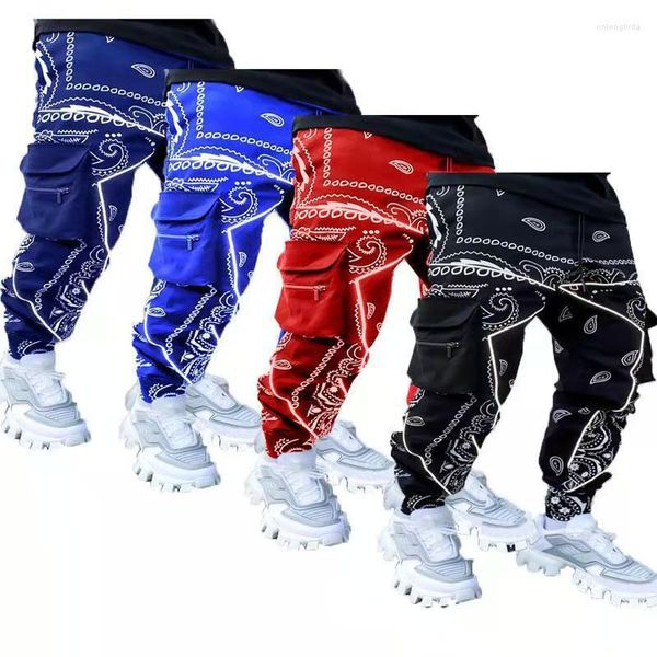 Pantalons pour hommes 2023 Hommes Loose High Street Multi-Bag Hip-Hop Trendy Salopette Casual Cargo Fabric Running Fitting Pantalon réfléchissant