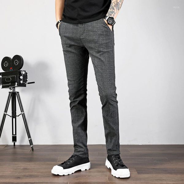 Pantalones de hombre 2023, pantalones largos elásticos informales para hombre, pantalón de trabajo gris recto a rayas de algodón para hombre, Otoño Invierno, talla grande 28-38