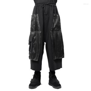 Herenbroek 2023 mannen kleding mode stiksel deconstructie geplooide multi fabric satin wide been rok plus size kostuums 27-46