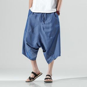 Herenbroek 2023 mannen retro been streetwear brede harem Chinese stijl strand shorts mannelijke casual kalfslengte