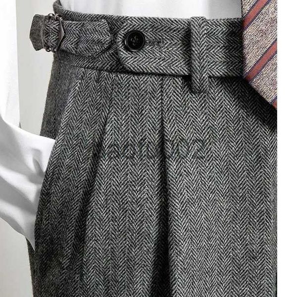 Men's Pants 2023 hommes automne hiver nouveau taille haute pantalon en laine mâle Tweed affaires pantalons décontractés hommes longue formelle pantalon droit H336 J231017