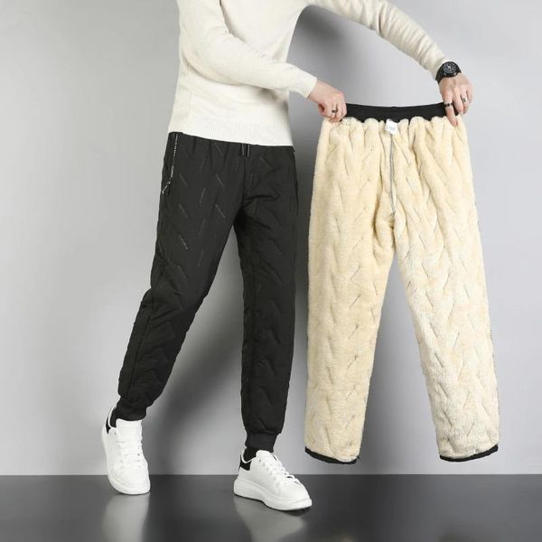 Pantalons pour hommes 2023 Hommes Hiver Épais Doublure chaude Jogging Riding Coupe-vent Polaire brossée et poche zippée pour jeunes femmes