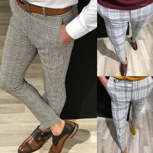 Pantalones de hombre 2023, ropa de calle para hombre, pantalones chinos a cuadros informales para hombre, pantalones ajustados de algodón, pantalones largos Vintage elásticos