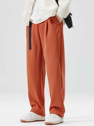 Herenbroek 2023 Nieuwe 330G zware sportbroek Heren Koreaanse mode taille gebreide casual brede broek heren zakken recht broek riem2405