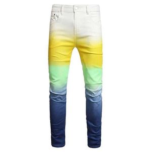 Herenbroek 2023 Nieuwe sprmens gekleurde jeans heren magere elastische slanke straight jeans mannelijke denim casual katoenen broek dunne jeans para hombre j240510
