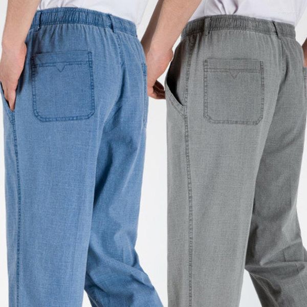 Pantalones de hombre 2023 primavera y otoño Casual verano pantalones finos de algodón cintura elástica grande