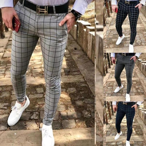 Pantalons pour hommes 2023 printemps et automne mode tendance tempérament décontracté type mince petite jambe bouche plaid imprimé droit