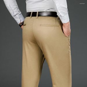 Pantalons pour hommes 2023 printemps automne affaires vêtements décontractés hommes ajustement droit pur taille moyenne à haute coton élastique marque pantalon