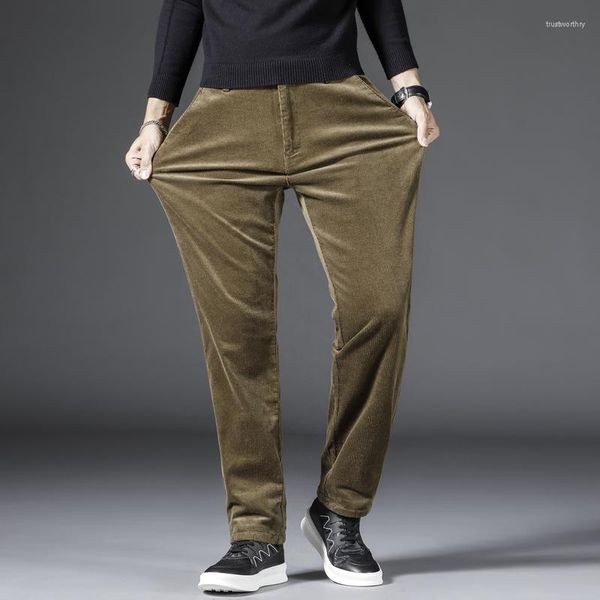 Pantalones de hombre 2023 primavera otoño pana hombres moda elástico azul gris pantalones rectos para clásico tamaño grande 42