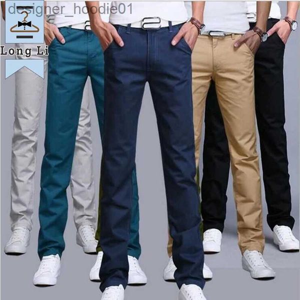 Men's Pants 2023 printemps automne nouveau pantalons décontractés hommes coton coupe ajustée Chinos mode pantalon marque vêtements grande taille 9 couleur pantalon L231129