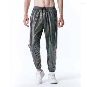 Herenbroek 2023 Leermode slangpatroon goud blokkeren heren harajuku casual hiphop elastische taille broek pantalones hombre