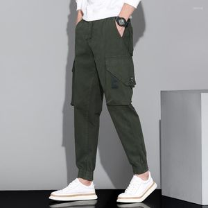 Pantalons pour hommes 2023 printemps hommes Cargo poche coton Streetwear homme pantalon vêtements école mode décontracté cheville longueur vert Z366