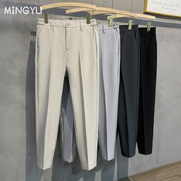 Männer Hosen 2023 Frühling Sommer Casual Anzug Hose Slim Fit Arbeit Elastische Taille Jogging Hose Männlich Schwarz Grau Plus größe 40 42 230715