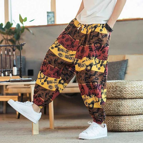 Pantalones para hombres 2023 Primavera/Verano Nuevo estilo chino Algodón Impresión de cáñamo Pantalones casuales para hombres Pantalones retro de lino de moda grande YQ231213