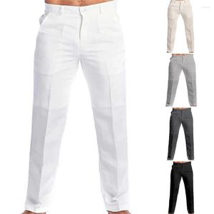 Pantalon pour hommes 2023 Stand Pocket Casual Lin Solide Blanc Gris Jambe Droite Pantalon de Loisirs Élégant Mode Pantalon de Survêtement Streetwear