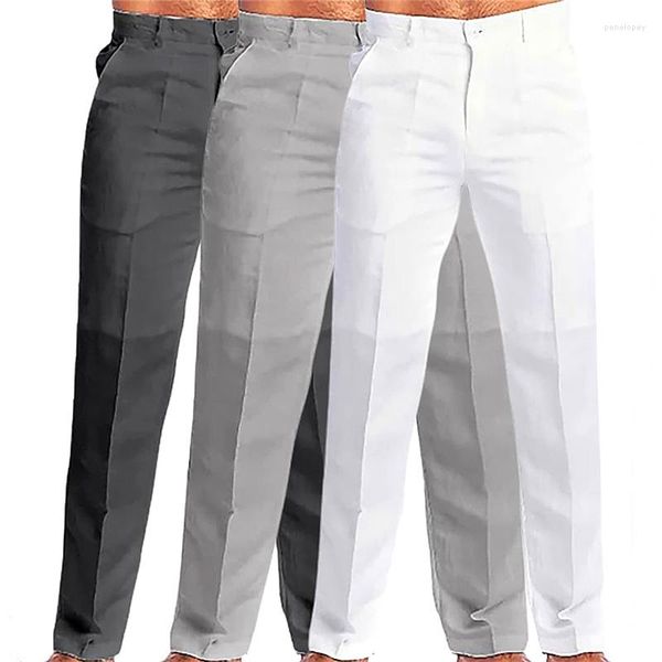 Pantalon Homme 2023 Col Debout Poche Casual Lin Gris Solide Grande Taille Street Wear