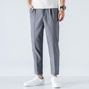 Pantalones para hombres 2023 traje de negocios de verano hombres algodón casual formal en forma recta oficina clásica clásica delgada gris longitud de tobillo pantalones machos