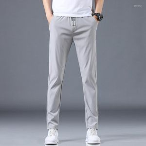 Mannen Broek 2023 Zomer Casual Mannen Broek Slim Fit Werk Elastische Taille Licht Dunne Cool Grijs Kaki Zwarte Broek mannelijke 28-38