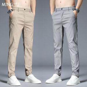 Hommes Pantalons 2023 Été Casual Hommes Mince Stretch Slim Fit Taille Élastique Coton Affaires Classique Pantalon Coréen Homme Kaki Gris 28 38 230808