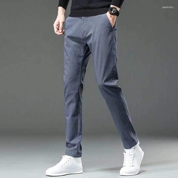 Pantalones de hombre 2023 verano Inglaterra punto patrón trabajo estiramiento hombres negocios moda Slim Fit blanco gris Casual pantalón masculino marca pantalones 38