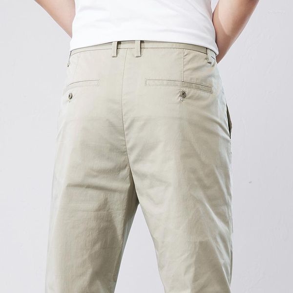 Pantalons pour hommes 2023 été kaki confortable coton décontracté hommes mince coupe droite marque de mode vêtements couleur unie Appliques pantalon mâle