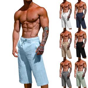 Pantalon masculin 2023 Été en lin en lin Coton Capris Sports Sports Casual Shorts Man Straight Work Clothing