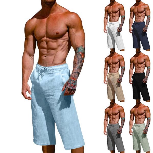 Pantalones para hombres 2023 Verano Suelto Lino Algodón Transpirable Capris Deportes Pantalones cortos casuales Hombre Ropa de trabajo recta