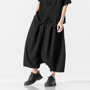 Pantalons pour hommes 2023 été hommes lâche suspendus entrejambe Style chinois rétro décontracté jambe large mâle Harajuku Hip Hop noir