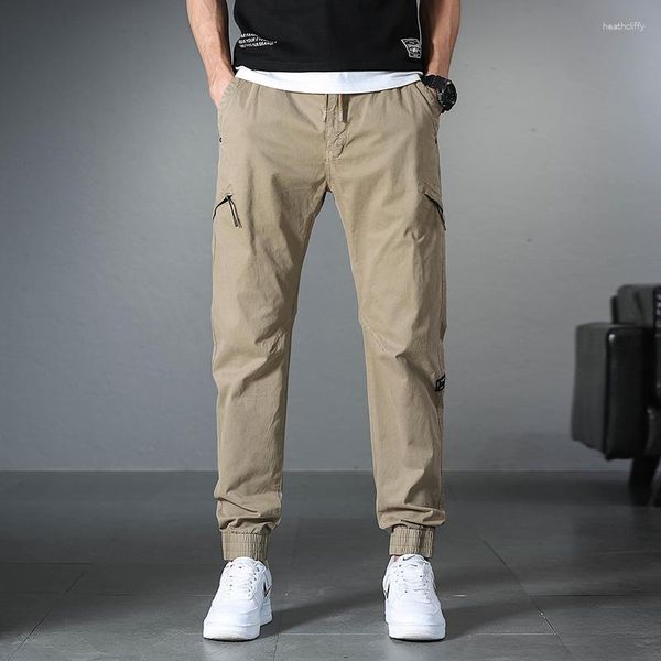 Pantalones de hombre 2023 verano hombres Cargo hombre Streetwear algodón escuela moda bolsillo Casual pantalones hasta el tobillo ropa caqui Z342