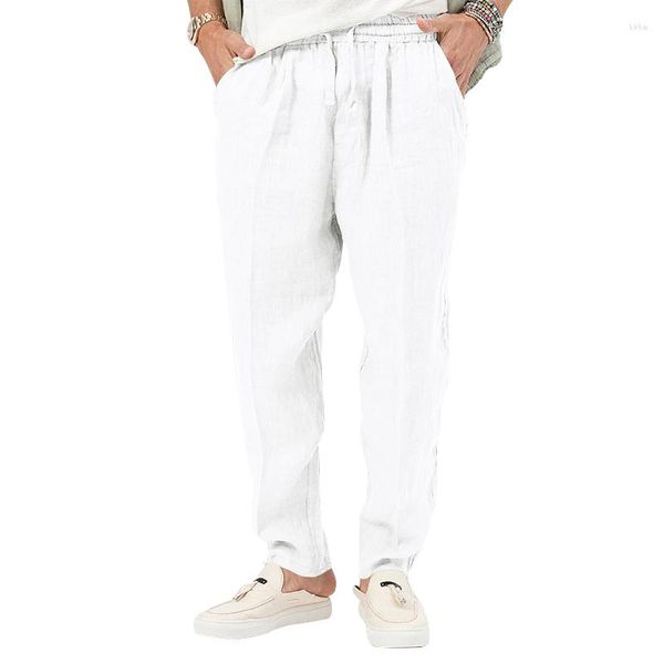 Pantalones para hombres 2023 Verano Fino Comercio exterior Transfronterizo Moda Grande Sólido Casual Cordón Algodón