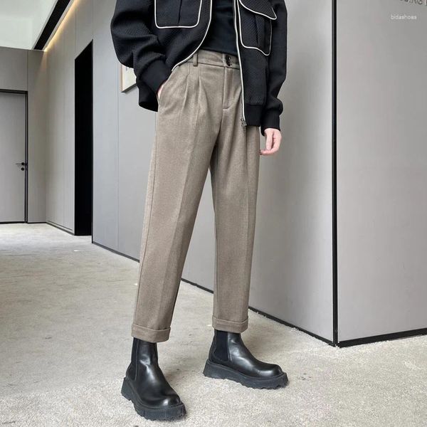 Pantalon masculin 2023 Tissu épaissi en laine de laine de mode décontractée Business Business Business Black / Brown Color pantalon M-2xl